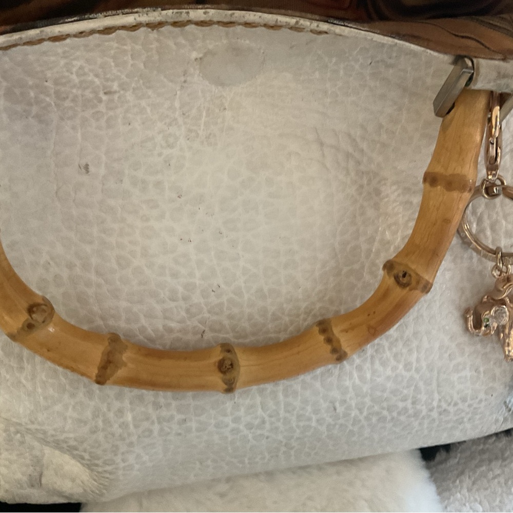 Plinio Visona Italian Leather Bamboo Handle Tote Bag - Picture 8 of 11